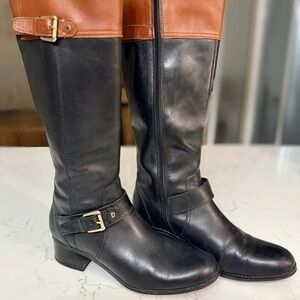 Bandolino Black and Brown Lather Women's Riding Boots
